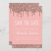 Roos Gold Sparkle Glitter Sweet 16 Save the Date Kaart (Voorkant / Achterkant)