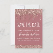 Roos Gold Sparkle Glitter Sweet 16 Save the Date
