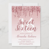 Roos Gold Sparkle Glitter Sweet Sixteen Birthday Kaart (Voorkant)