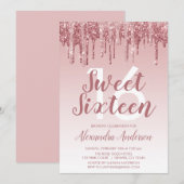 Roos Gold Sparkle Glitter Sweet Sixteen Birthday Kaart (Voorkant / Achterkant)