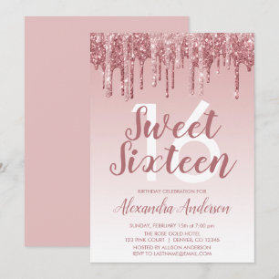 Roos Gold Sparkle Glitter Sweet Sixteen Birthday Kaart