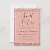 Roos Gold Sparkle Glitter Sweet Sixteen Birthday Kaart (Achterkant)