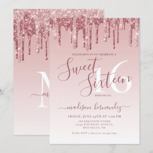 Roos Gold Sparkle Glitter Sweet Sixteen Birthday Kaart