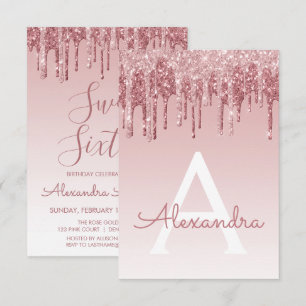 Roos Gold Sparkle Glitter Sweet Sixteen Birthday Kaart