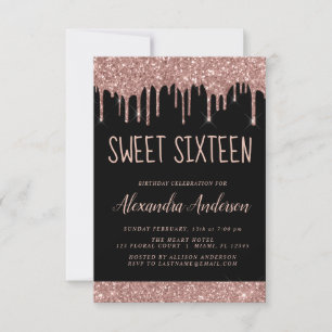 Roos Gold Sparkle Glitter Sweet Sixteen Birthday Kaart