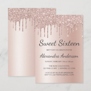 Roos Gold Sparkle Glitter Sweet Sixteen Birthday Kaart