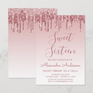 Roos Gold Sparkle Glitter Sweet Sixteen Birthday Kaart