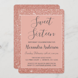 Roos Gold Sparkle Glitter Sweet Sixteen Birthday Kaart