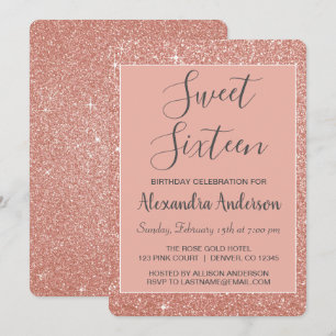 Roos Gold Sparkle Glitter Sweet Sixteen Birthday Kaart