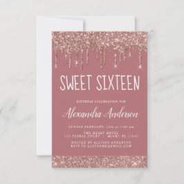 Roos Gold Sparkle Glitter Sweet Sixteen Birthday Kaart