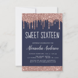 Roos Gold Sparkle Glitter Sweet Sixteen Birthday Kaart