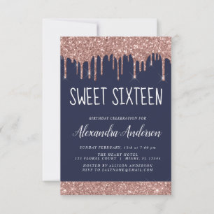 Roos Gold Sparkle Glitter Sweet Sixteen Birthday Kaart