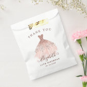 Roos Gold Sparkle Jurk 16e Verjaardag Dank u Bedankzakje (Gezegeld)