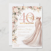 Roos Gold Sparkle Jurk Bloemen 40ste Verjaardagsfe Kaart (Voorkant)