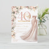 Roos Gold Sparkle Jurk Bloemen 40ste Verjaardagsfe Kaart (Staand voorkant)