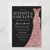 Roos Gold Sparkle Jurk Zwart 70ste Verjaardagsfees Kaart (Voorkant)