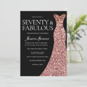 Roos Gold Sparkle Jurk Zwart 70ste Verjaardagsfees Kaart (Staand voorkant)