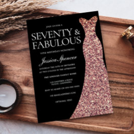 Roos Gold Sparkle Jurk Zwart 70ste Verjaardagsfees Kaart