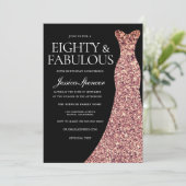 Roos Gold Sparkle Jurk Zwart 80ste Verjaardagsfees Kaart (Staand voorkant)