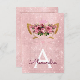 Roos Gold Sparkle Kitten Girly Verjaardagsfeestje Kaart