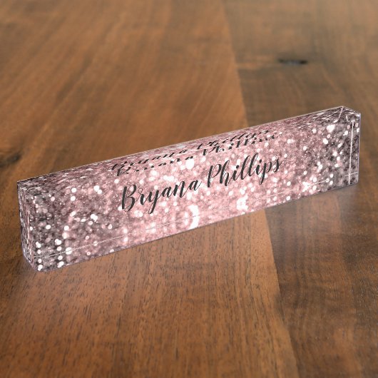 Roos Gold Sparkle Lights Glitter Sparkly Beauty Naambordje (Zijkant)