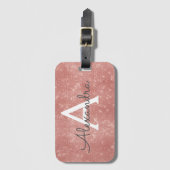 Roos Gold Sparkle Monogram Naam Bagagelabel (Voorkant (verticaal))