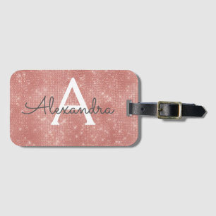 Roos Gold Sparkle Monogram Naam Bagagelabel