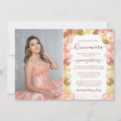 Roos Gold Sparkle Photo Quinceañera-ballon Kaart (Voorkant)