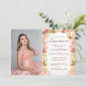 Roos Gold Sparkle Photo Quinceañera-ballon Kaart (Staand voorkant)