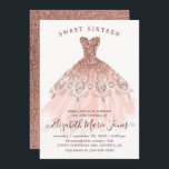 Roos Gold Sparkle Pink Dress Sweet 16th Birthday Kaart<br><div class="desc">Roze Rose Gold Sparkle Dress Sweet 16th Birthday Uitnodiging</div>