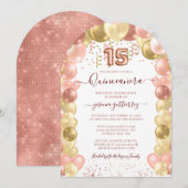 Roos Gold Sparkle Quinceañera-ballon Kaart (Voorkant / Achterkant)