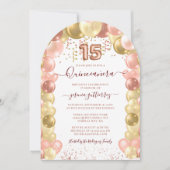 Roos Gold Sparkle Quinceañera-ballon Kaart (Voorkant)