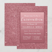 Roos Gold Sparkle Quinceanera Party Kaart (Voorkant / Achterkant)