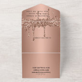 Roos Gold Sparkle RSVP Elegant Modern Wedding All In One Uitnodiging (Buitenkant)