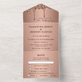 Roos Gold Sparkle RSVP Elegant Modern Wedding All In One Uitnodiging (Binnen)