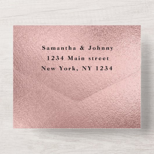 Roos Gold Sparkle RSVP Elegant Modern Wedding All In One Uitnodiging (Achterkant)