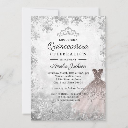 Roos Gold Sparkle Sneeuwvlokken Winter Quinceanera Kaart (Voorkant)