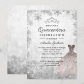 Roos Gold Sparkle Sneeuwvlokken Winter Quinceanera Kaart (Voorkant / Achterkant)