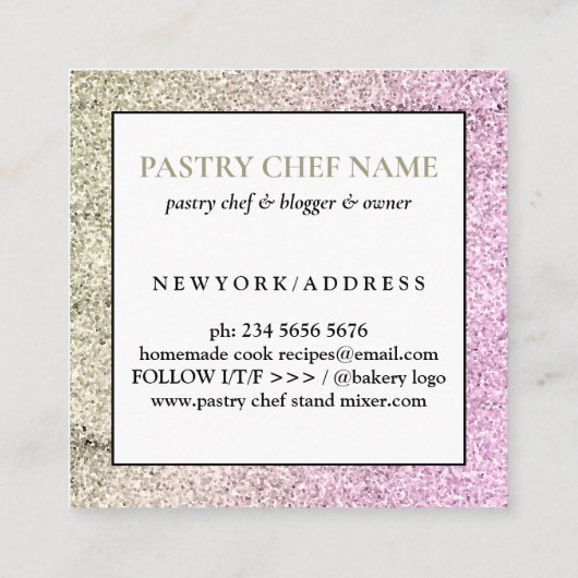 Roos Gold Sparkle Whisk Glitter Bakery Pastry Vierkante Visitekaartje (Achterkant)