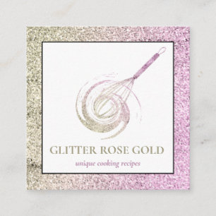 Roos Gold Sparkle Whisk Glitter Bakery Pastry Vierkante Visitekaartje