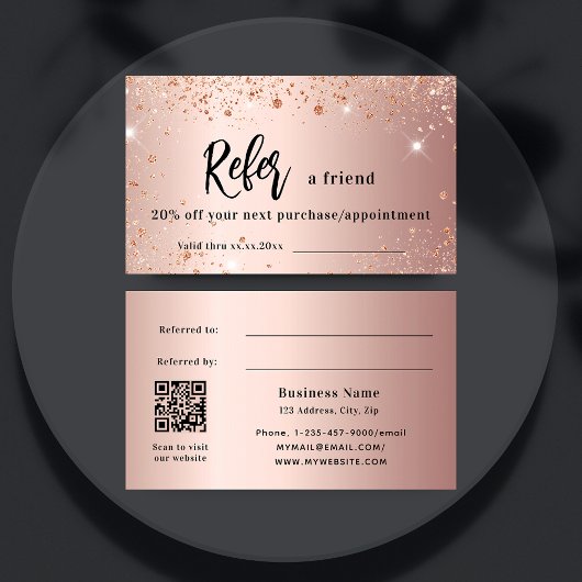 Roos Gold Sparkles QR Code Zakelijke Verwijzingska Kortingskaartje
