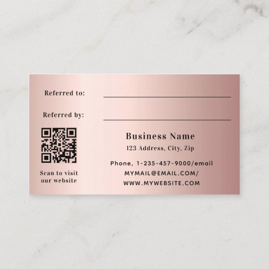 Roos Gold Sparkles QR Code Zakelijke Verwijzingska Kortingskaartje (Achterkant)