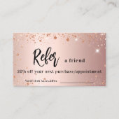 Roos Gold Sparkles QR Code Zakelijke Verwijzingska Kortingskaartje (Voorkant)