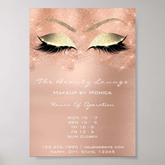 Roos Gold Sparkly Eye Wit Glitter Beauty Salon Poster (Voorkant)