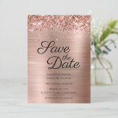 Roos Gold Sparkly Glitter en Ombre Folie Save The Date (Staand voorkant)