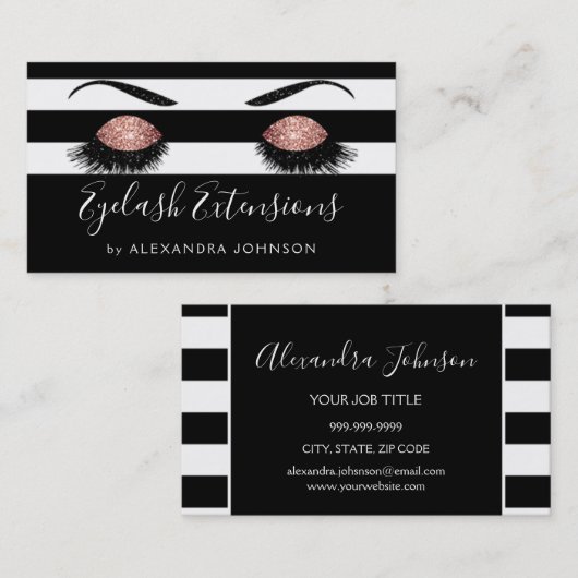 Roos Gold Sparkly Glitter Eyelash Extensions Visitekaartje (Voorkant / Achterkant)