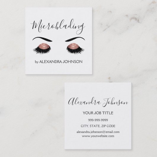 Roos Gold Sparkly Glitter Moderne Microblading Vierkante Visitekaartje (Voorkant / Achterkant)