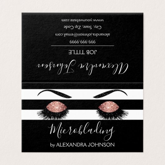 Roos Gold Sparkly Glitter Moderne Microblading Visitekaartje (Buitenkant ongevouwen)