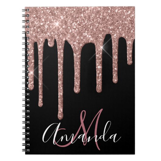 Roos Gold Sparkly Glitter Monogram Notitieboek (Voorkant)