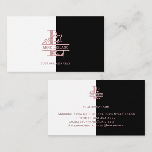 Roos Gold Split Aangepaste Monogram Letter L M N O Visitekaartje (Voorkant / Achterkant)